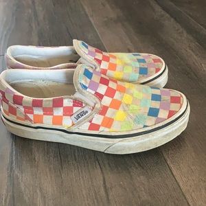 Rainbow checkered vans kids size 12.5